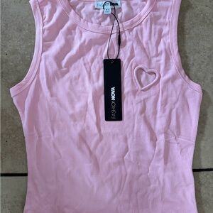 Fashion Nova Light Pink Ribbed Heart Tank